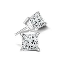 14K White Gold Princess, 2.00ct., Stud