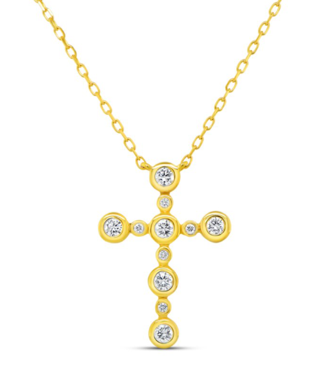 18KY Cross Pendant 11 Round Diamonds Weighing 0.33 Carats Set In 18K Yellow Gold