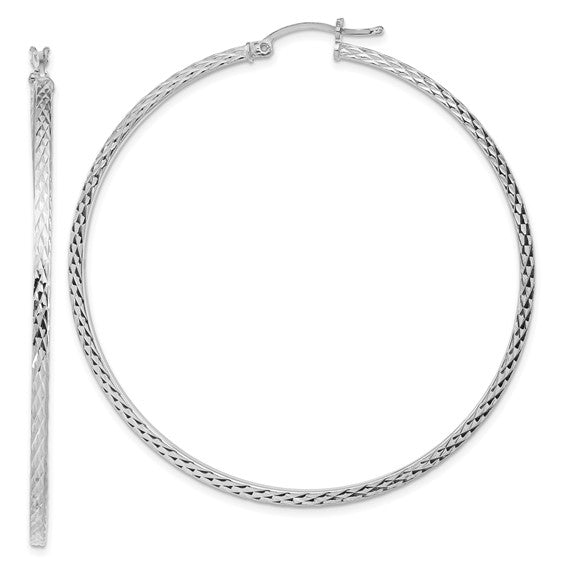 Diamond Cut Large Hoop Sterling Silver White