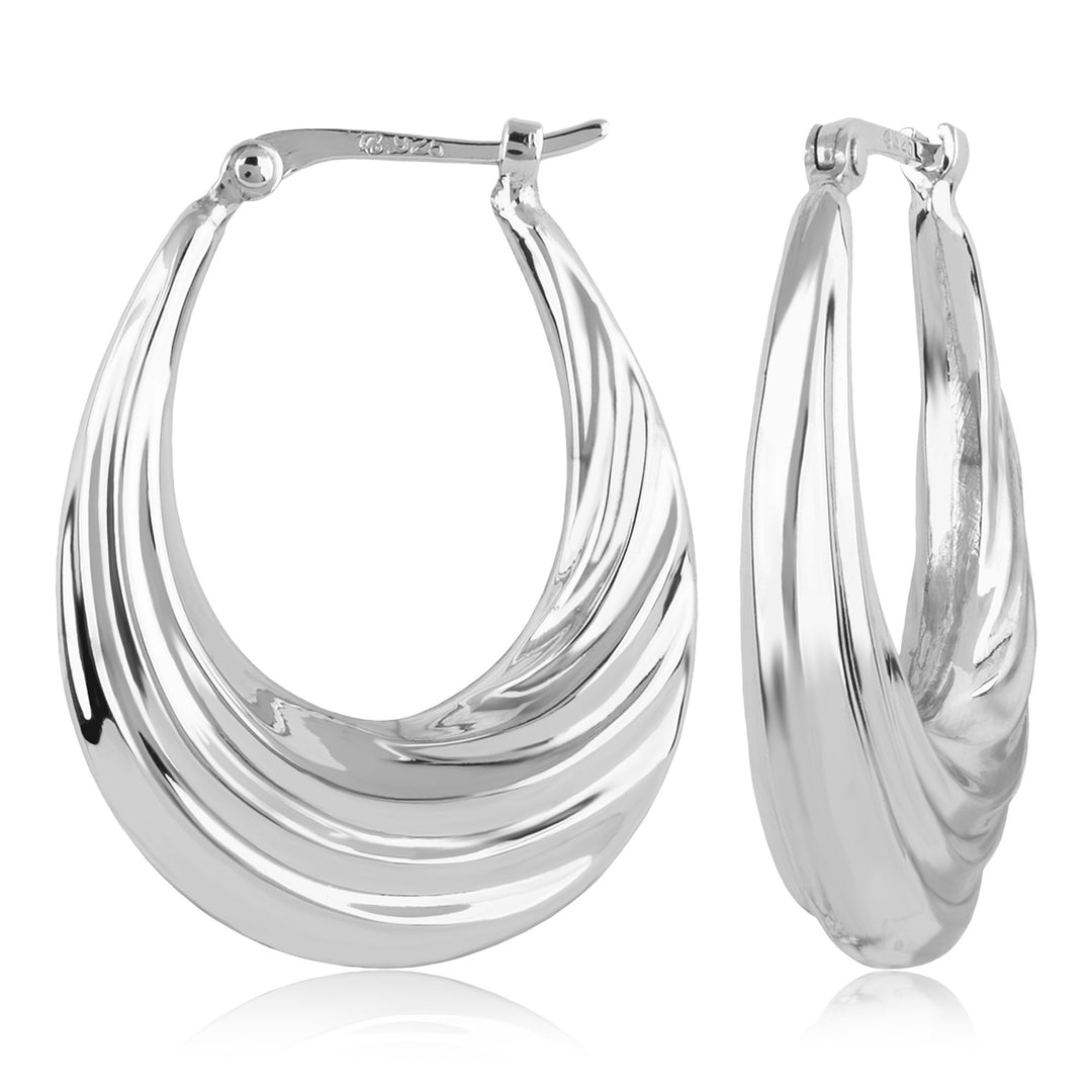 Polished Oval Hoops Sterling Silver White