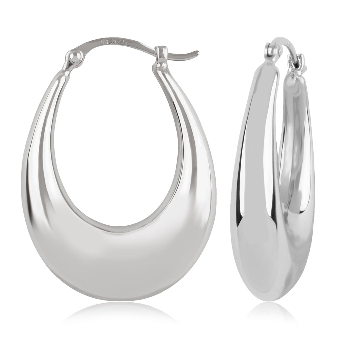 Polished Oval Hoops Sterling Silver White
