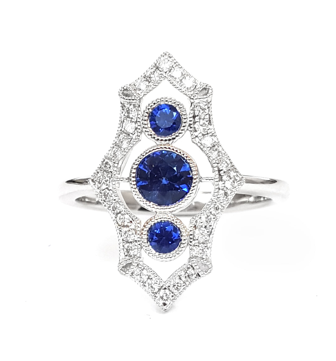 14K White 0.61ct. Round 3 Stone Women's Colored Stone Rings