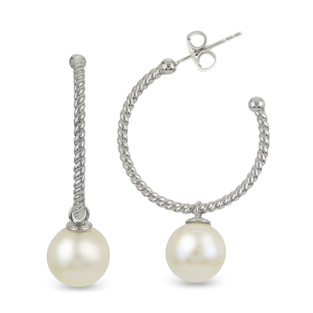 Sterling Silver White Hoops Pearl