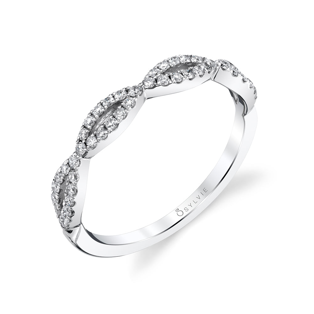 14K White Gold 0.27ct. Round Curved Women's Wedding Band