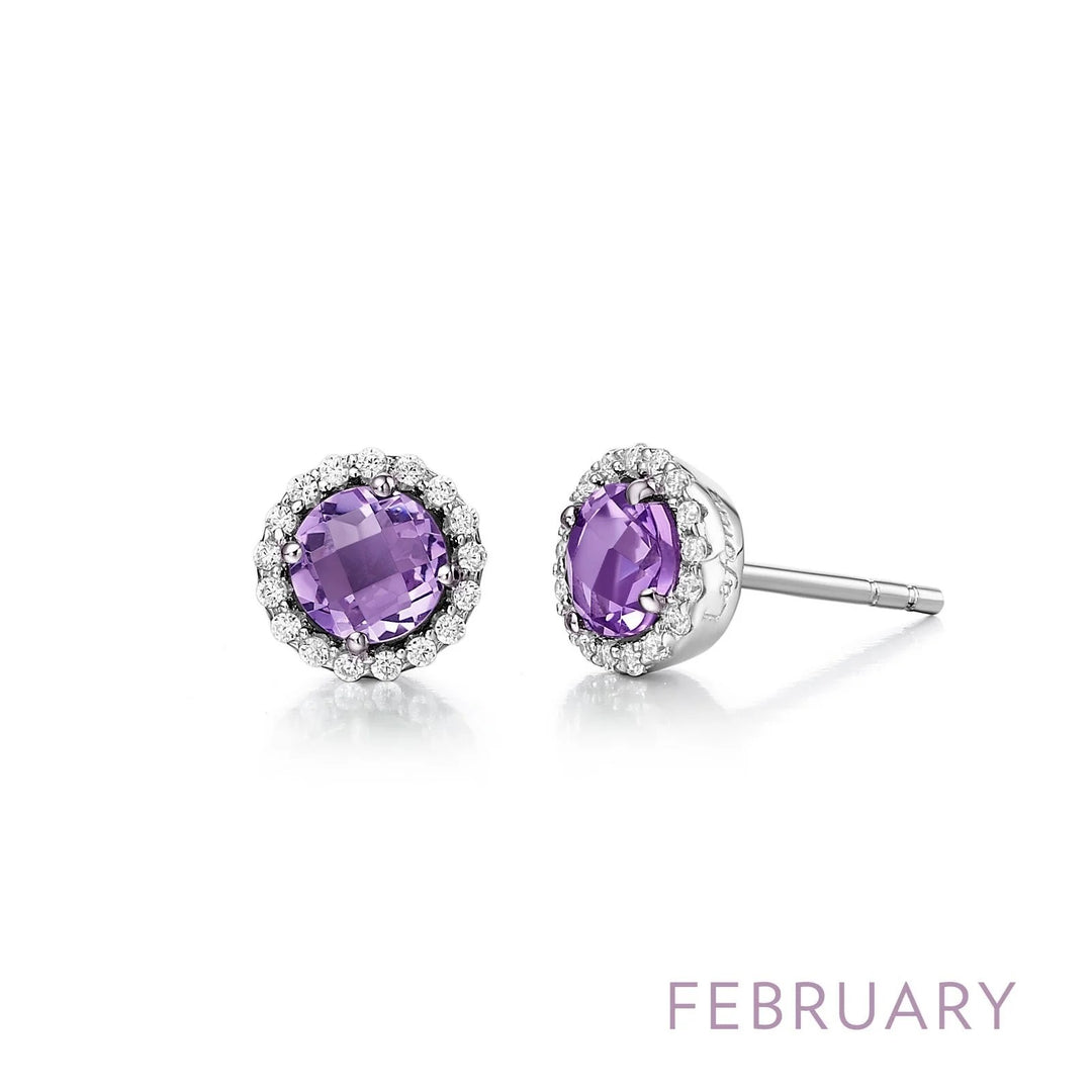 Platinum Plated Amethyst Stud Sterling Silver White