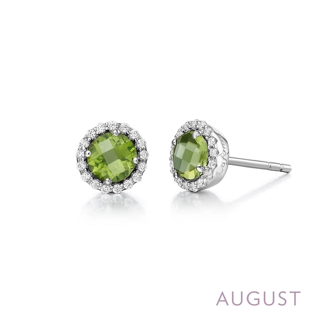 Platinum Plated Peridot Stud Sterling Silver White