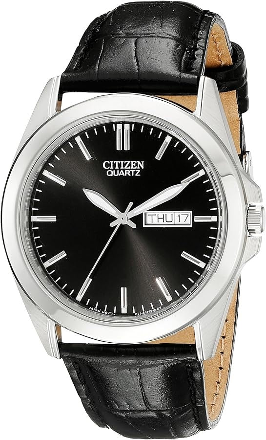 BF0580-06E Men's Citizen Quartz Watch with Black Leather Strap Day/Date