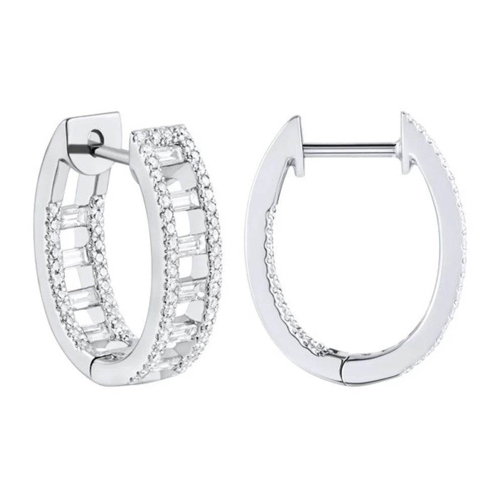 14K White Gold Baguette, 0.38ct., Small Hoop