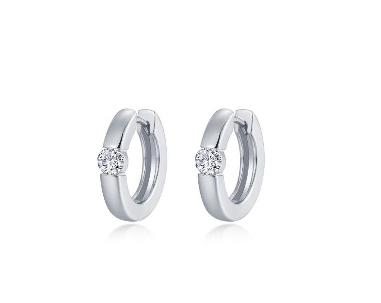 Platinum Plated Huggie Sterling Silver White