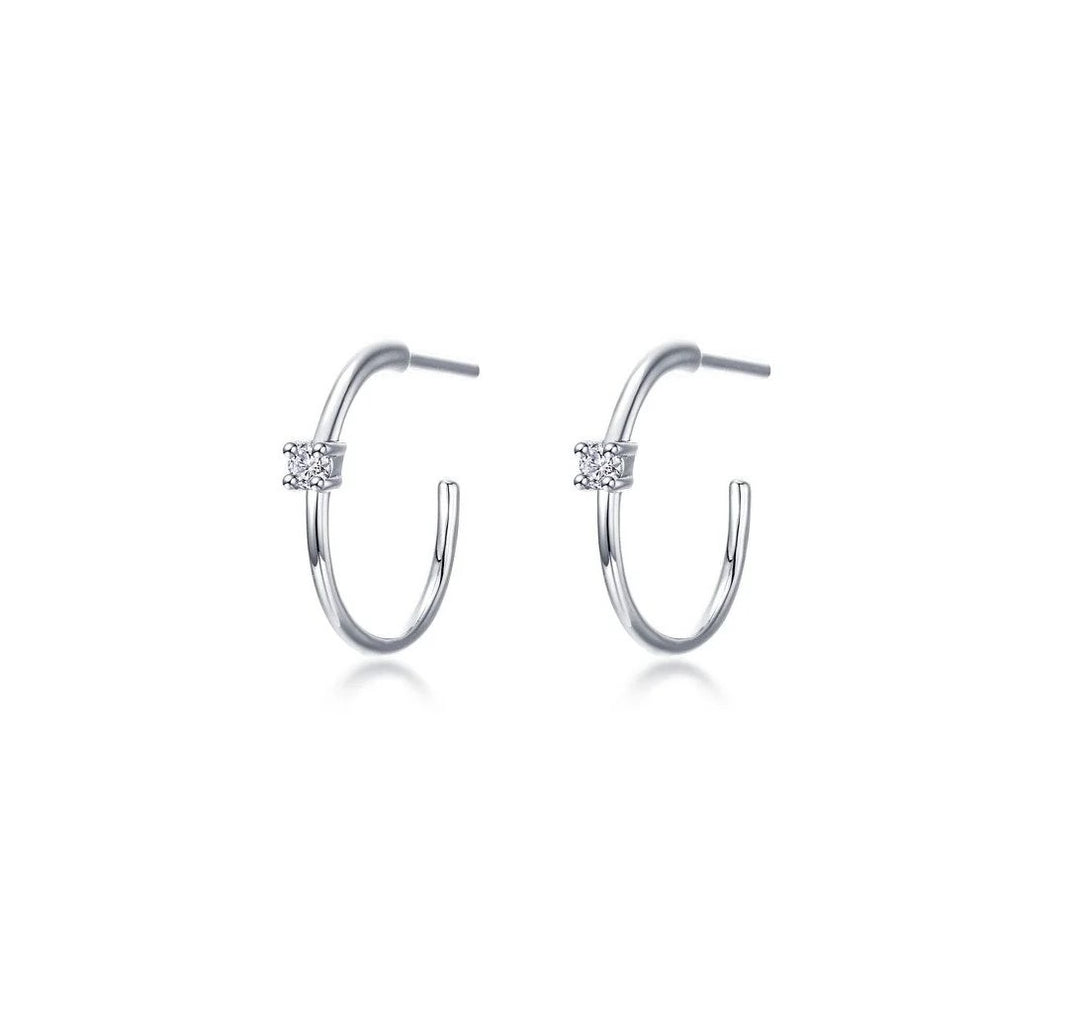 Platinum Plated Half Hoop Sterling Silver White