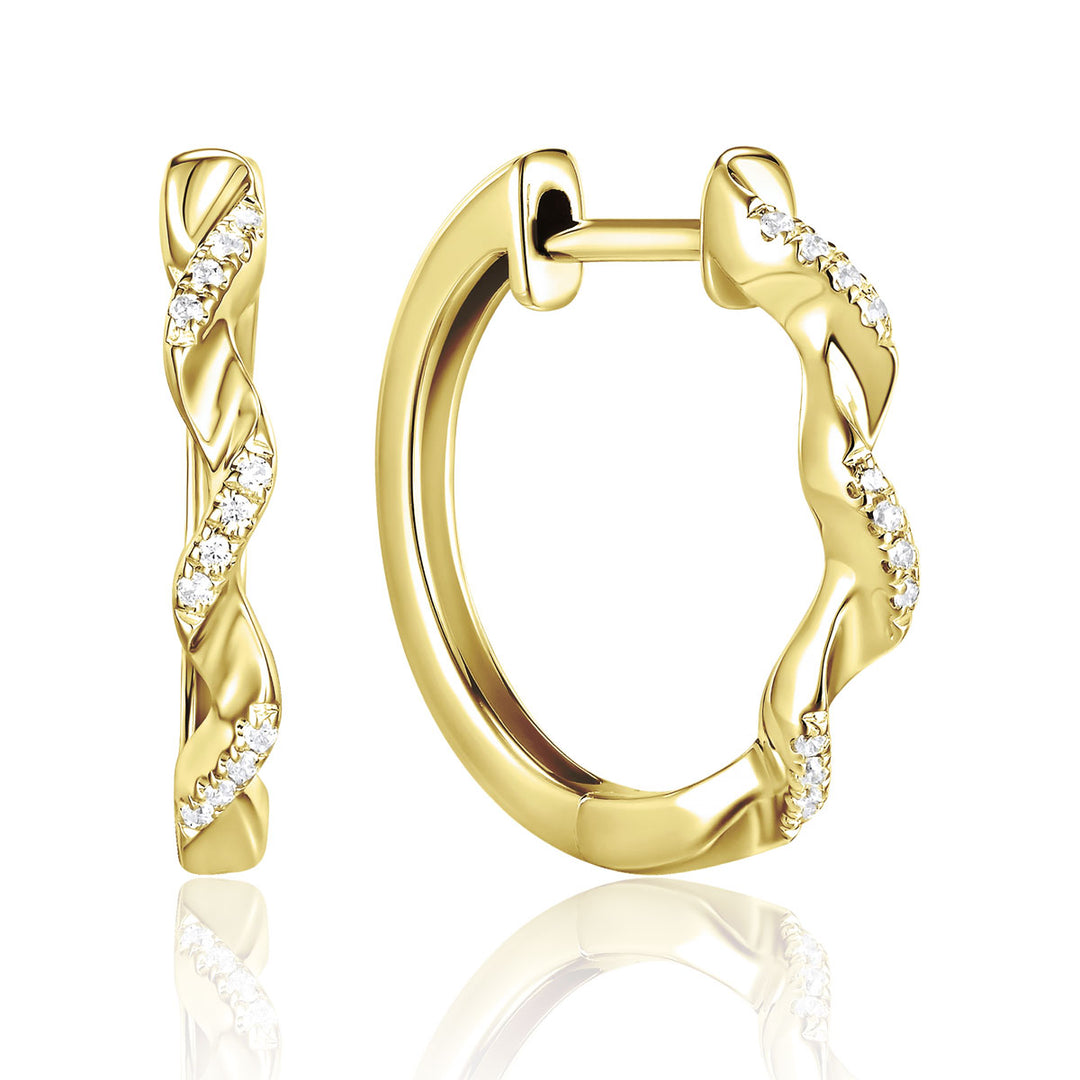 14K Yellow Gold Round, 0.08ct., Twisted Hoop