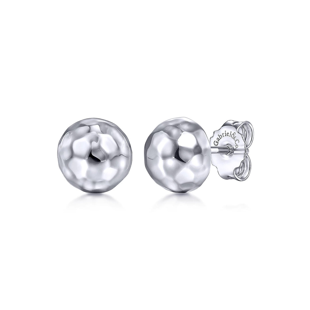 Hammered Ball Stud Sterling Silver White