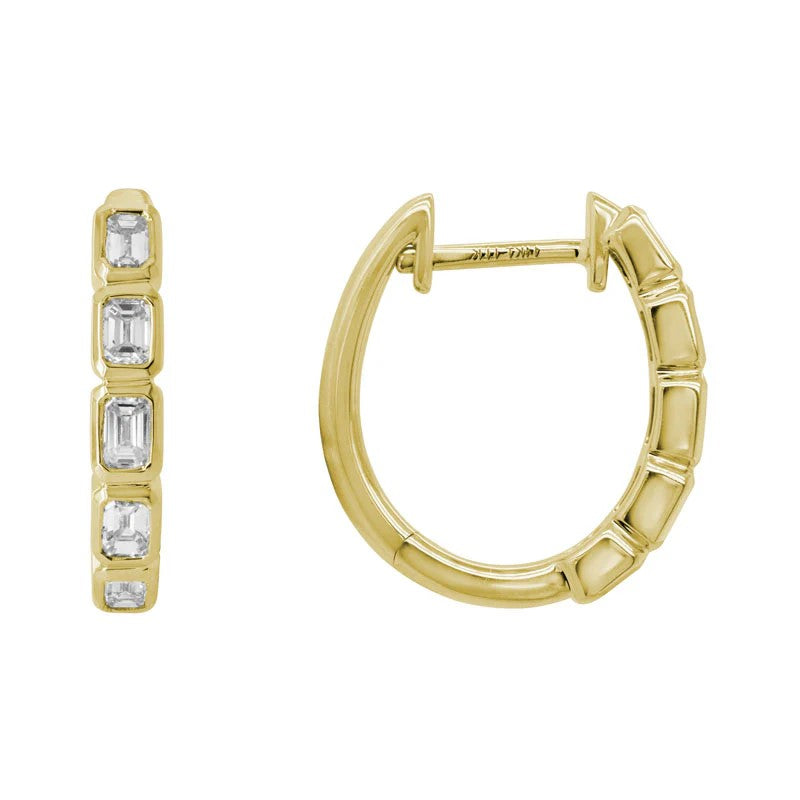 14K Yellow Gold Emerald, 0.61ct., Medium Hoop