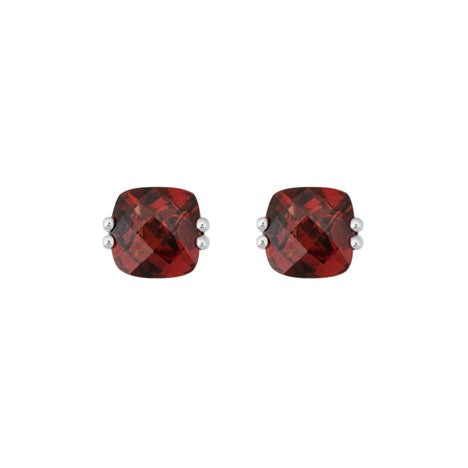 14K White Garnet 2.60ct. Cushion Stud Colored Stone Earrings