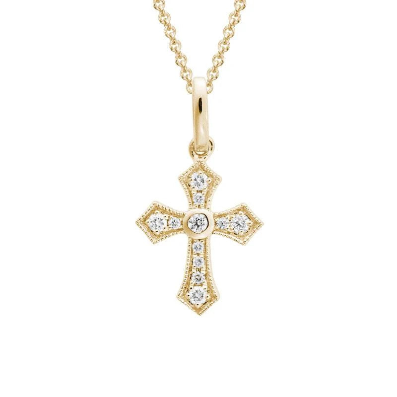 Religious Pendant Yellow 14K Cable Link 0.09ct. Round