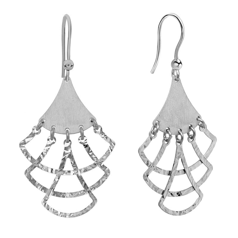Rhodium Geometric Dangle Sterling Silver White