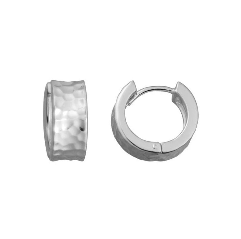 Hammered Huggie Sterling Silver White