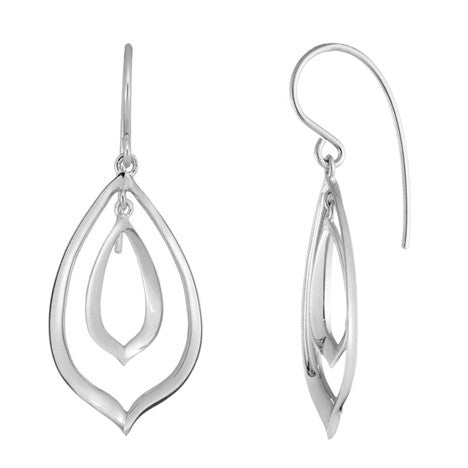 Rhodium Geometric Dangle Sterling Silver White