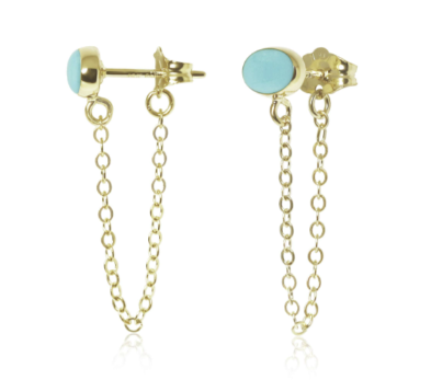 01/400tq-C 14KY 6 x 4 Oval Turquoise with Chain Earrings by Carla