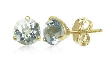 01/814-03bb Lady's Yellow 14K 3-Prong Stud Earrings With = 6.00mm Round Aquamarines