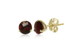 01/814-01 Yellow 14K 6mm Genuine Garnet 3-Prong Stud Earrings with Checkerboard Top