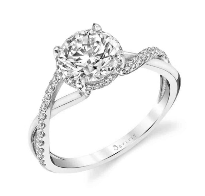 14K Two Tone 0.25ct. Round Cross Over/Twisted Diamond Engagement Ring