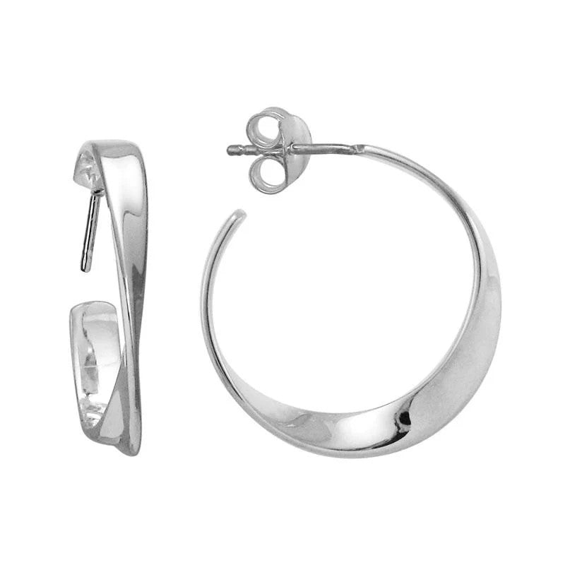 Rhodium Twisted Hoop Sterling Silver White