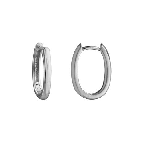 Rhodium Small Hoop Oval Sterling Silver White