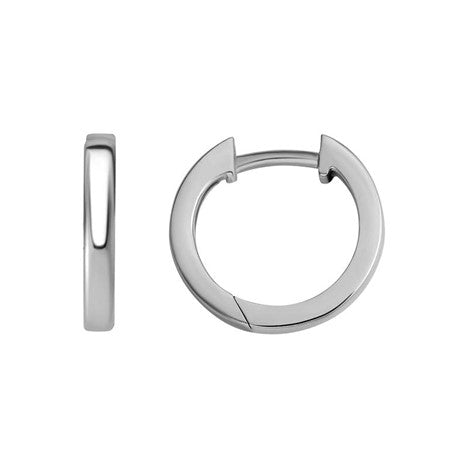 Rhodium Square Edge Huggie Sterling Silver White