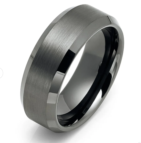Gent's Gray Tungsten Carbide Satin 6mm Beveled Wedding Band
