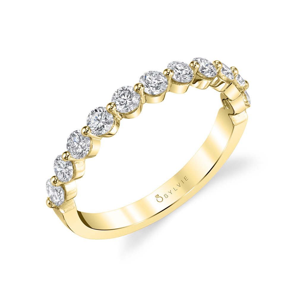 14K Yellow Gold 0.75ct. Round Half Anniversary Women's Wedding Band