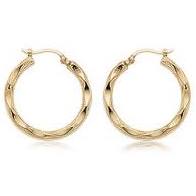 "CARLA" 14 Karat Yellow Diamond Cut Medium Hoop With X Design Earrings by CARLA